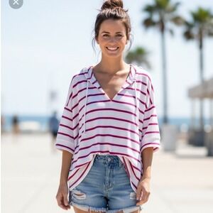 Chaser hoodie S‎ nautical Striped Pink White vacation resort Soft Beach Casual